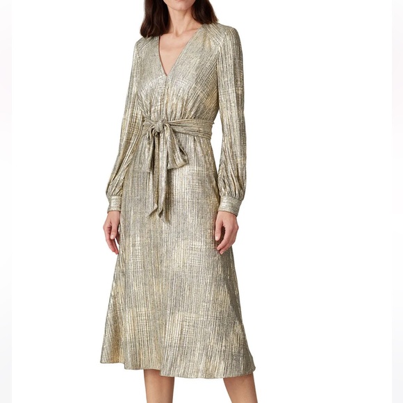 Badgley Mischka Gold Pleated Midi Dress  Size 6 - Picture 1 of 9